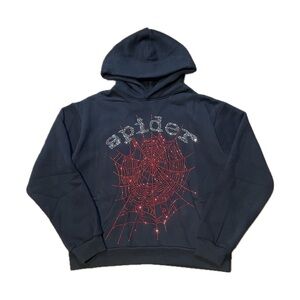 BRAND NEW Black Hoodie with Red Rhinestone Sp5der Hoodie